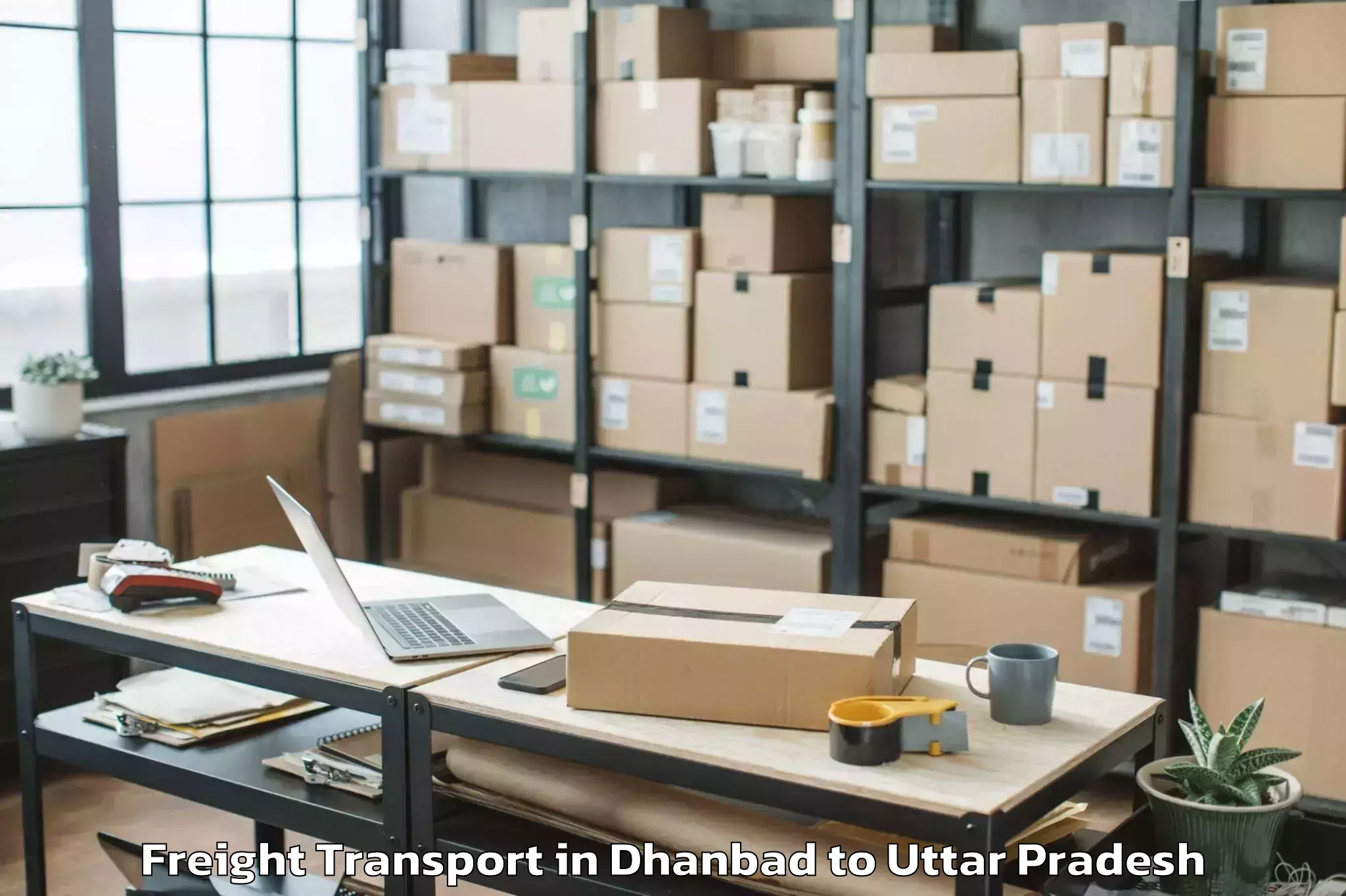 Easy Dhanbad to Allahganj Freight Transport Booking